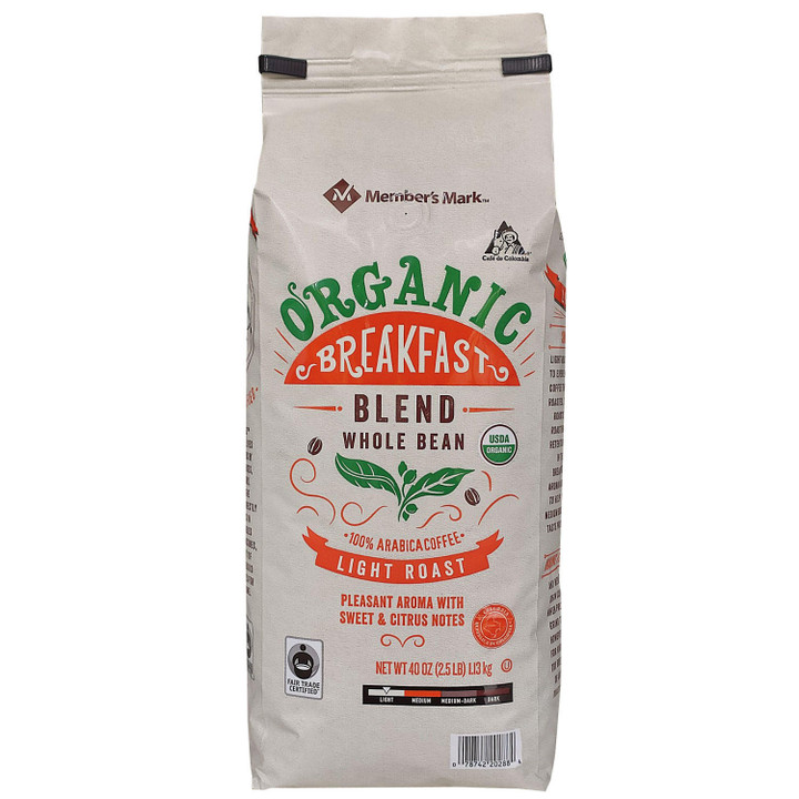 [SET OF 3] - Member's Mark Organic Breakfast Blend Whole Bean Coffee (40 oz.)