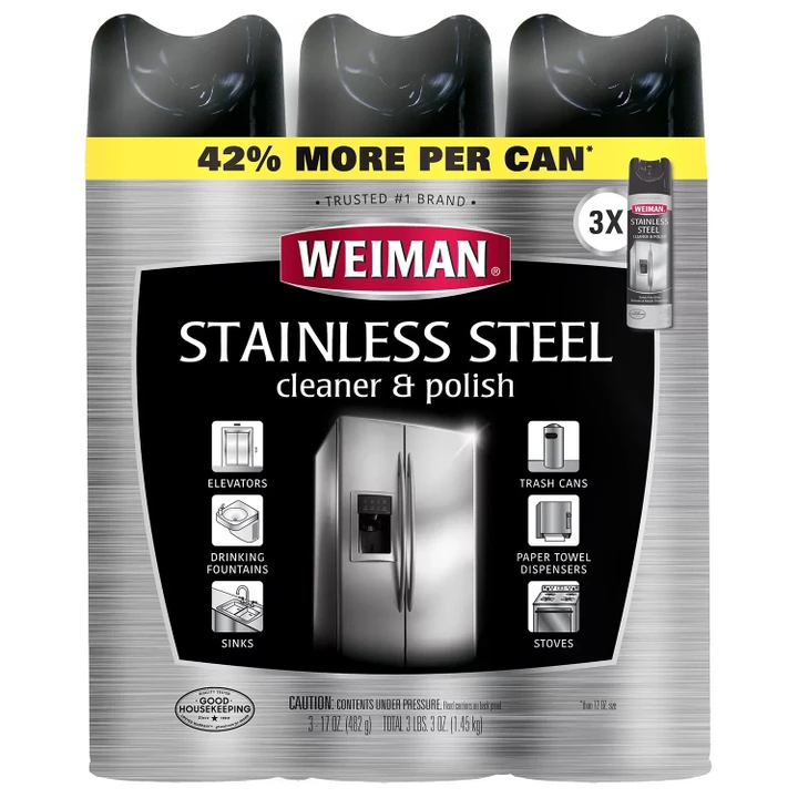 [SET OF 2] - Weiman Stainless Steel Cleaner & Polish (17oz.,3 cans/pk.)