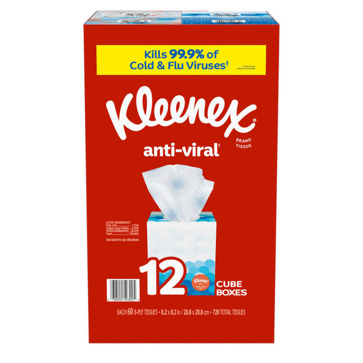 [SET OF 3] - Kleenex Anti-Viral 3-Ply Facial Tissue - Cube boxes (60 tissues, 12 ct./pk.)