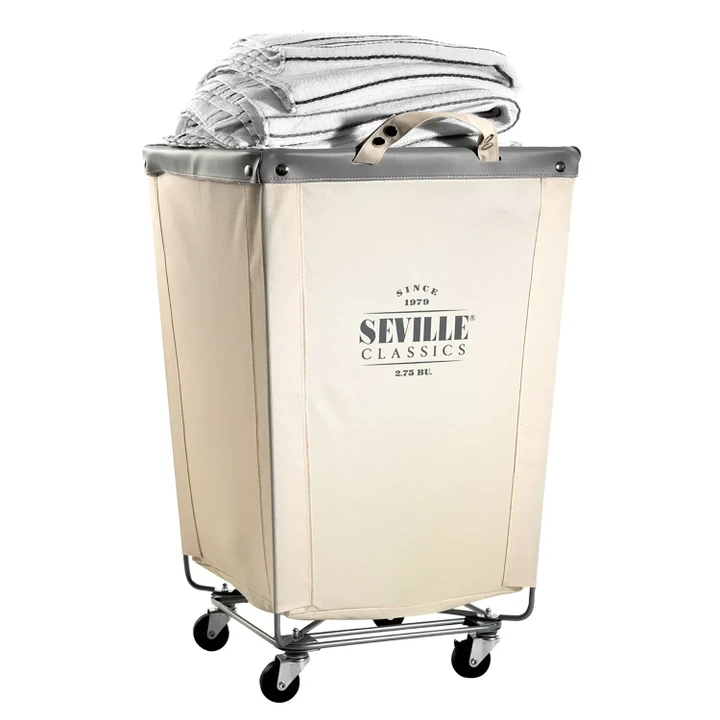 [SET OF 2] - Seville Classics Commercial Heavy-Duty Canvas Laundry Hamper With Wheels