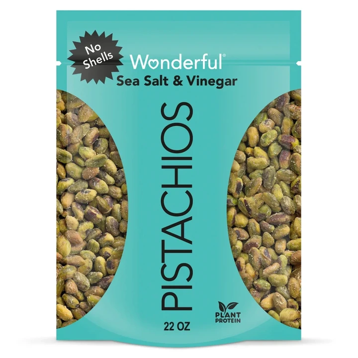 [SET OF 4] - Wonderful Pistachios, No Shells, Sea Salt & Vinegar Flavored Nuts (22 oz.)
