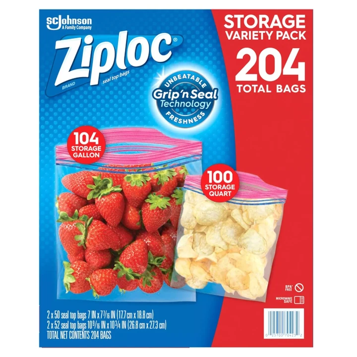 [SET OF 3] - Ziploc Brand Storage Gallon And Storage Quart Bags With Grip 'n Seal Technology, 204 ct./pk.