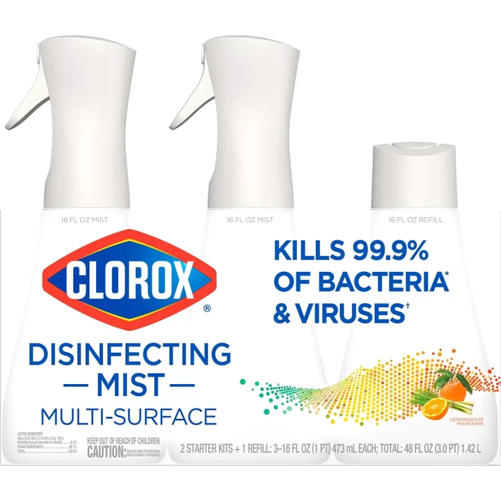 [SET OF 3] - Clorox Disinfecting Mist Lemongrass Mandarin (2 x 16 fl. oz. And 16 fl. oz. Refill Per Pack)