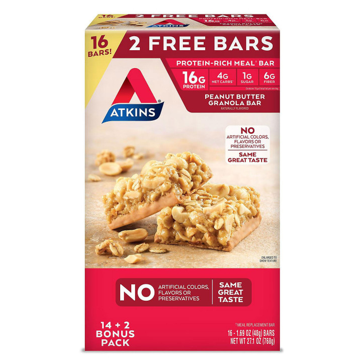 [SET OF 3] - Atkins Protein-Rich Meal Bar, Peanut Butter Granola, Keto Friendly (16 ct.)