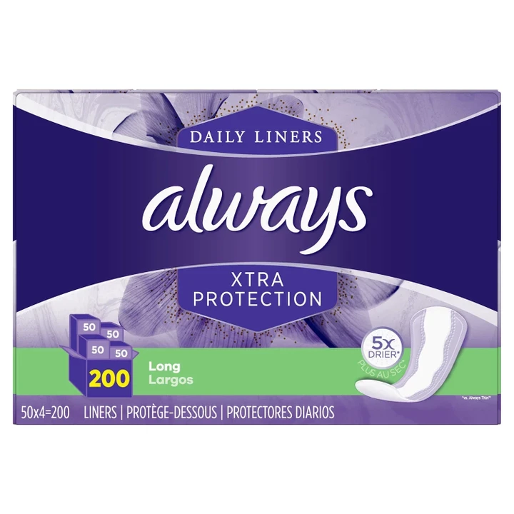 [SET OF 3] - Always Anti-Bunch Xtra Protection Daily Liners, Long, Unscented (200 ct./pk.), Pack of 3