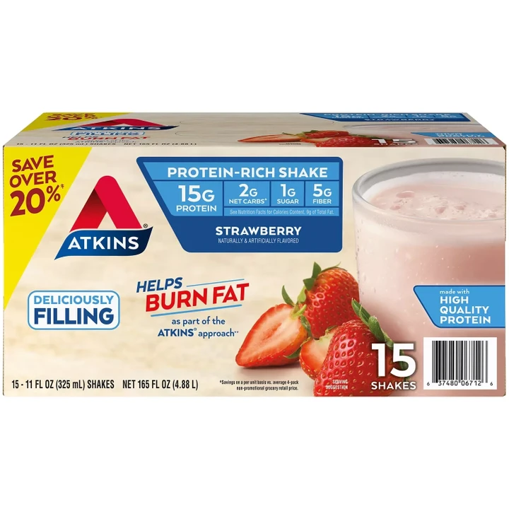 [SET OF 3] - Atkins Gluten Free Protein-Rich Shake, Strawberry, Keto-Friendly (15 ct./pk.)