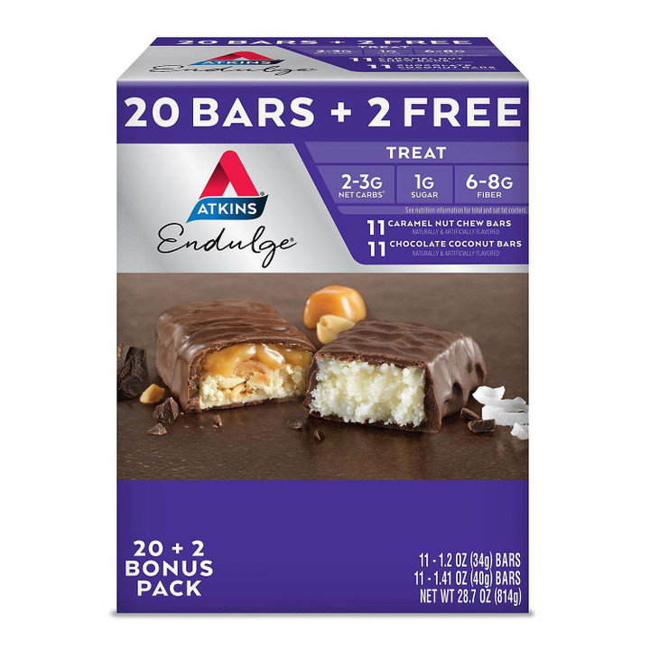 [SET OF 3] - Atkins Endulge Variety Pack, Caramel Nut Chew and Chocolate Coconut Bars, Keto Friendly (22 ct./pk.)