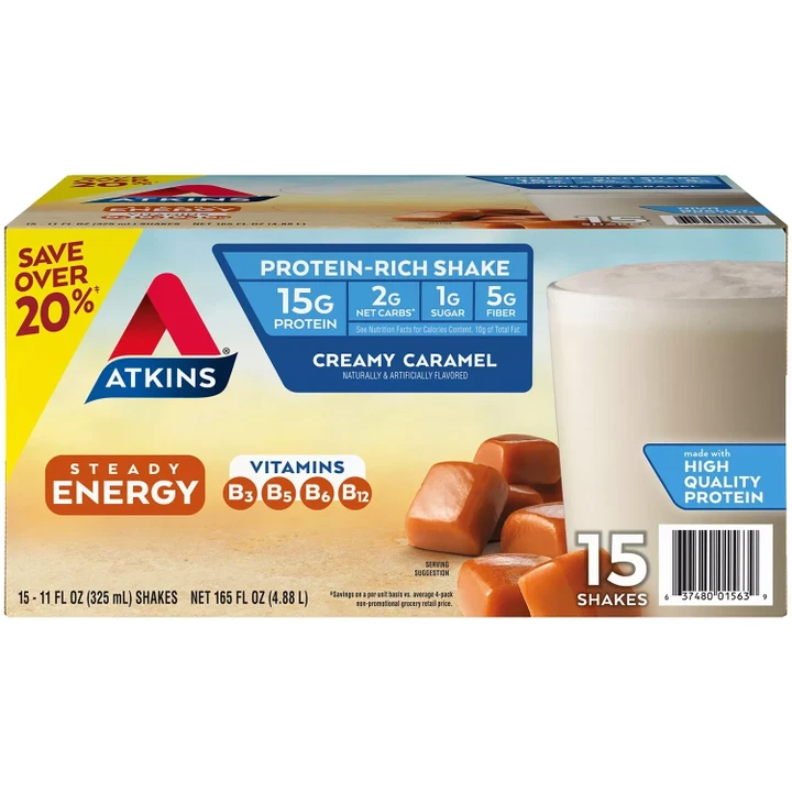 [SET OF 3] - Atkins Gluten Free Protein-Rich Shake, Creamy Caramel, Keto Friendly 15 pk.