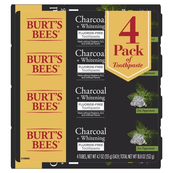 [SET OF 3] - Burt’s Bees Toothpaste, Fluoride Free, Charcoal, Zen Peppermint (4.7 oz., 4 pk./set)