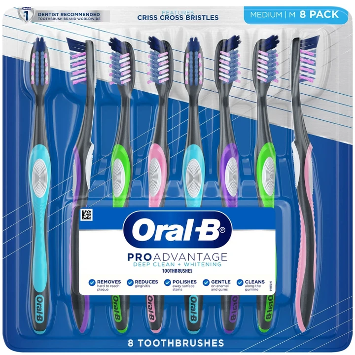 [SET OF 2] - Oral-B ProAdvantage Deep Clean + Whitening Toothbrushes, Medium (8 ct./set)