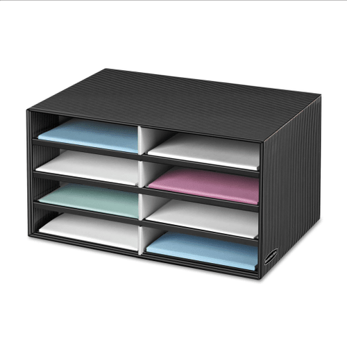 [SET OF 2] - Bankers Box Decorative Eight Compartment Literature Sorter, Letter, Black/Gray Pinstripe