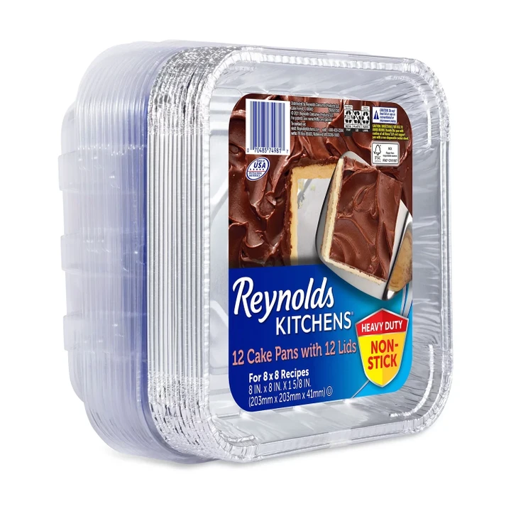 [SET OF 3] - Reynolds Kitchens Aluminum 8" x 8" Cake Pans with Lids (12 ct./pk.), Pack of 3