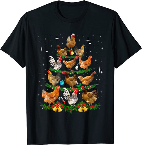 Funny Chickens Christmas Tree Tee Ornament Decor Gift T-Shirt