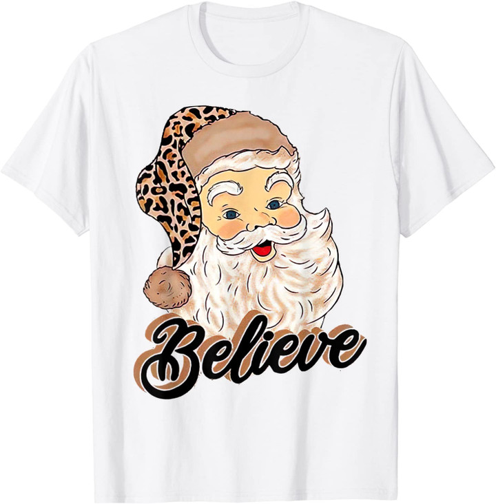 Believe Costume, Santa Claus With Leopard Christmas Hat T-Shirt