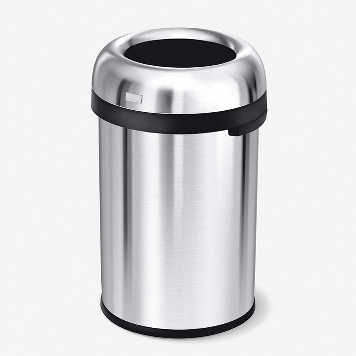 Simplehuman 115 Liter, 30 Gallon Bullet Open Top Trash Can, Brushed Stainless Steel