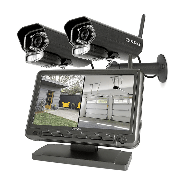 Defender PhoenixM2 Non-WiFi. Plug-In Power Security System with 2 Cameras, 7" Display Monitor and SD Card Recording