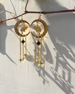 Gold plated Lunar Goddess Celestial Cat star earrings/Boho Earrings/Witchy Gifts Earring/Gemstone Quartz Earrings/Christmas Earrings Gifts