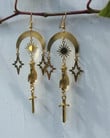 Celestial Sword Earrings/Hypoallergenic Aesthetic Jewelry/Dagger Earrings/Boho Earrings/Witchy Gifts/Gemstone Quartz Earrings