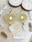 Hypoallergenic Aura quartz point brass earrings/Hypoallergenic Wanderlust Jewelry/Statment earrings/Witchcraft jewelry/Dangle Drop earrings