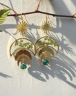 Dried Flower Handmade Resin Fern Crescent with Green Quartz Crystal Earrings/Boho Earrings/Witchy Gifts Earring/Gemstone Quartz Earrings