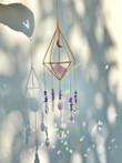 Luxury geometric Amethyst Window SunCatcher/Witchy Sun catcher/Boho Decor/Rainbow Maker/Hanging Crystal Prism/Crystal Suncatcher/Room Decor