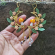 Orange Mushroom Standing on Moon with Fairy Earrings Dangle Earrings/Forest Woodland Fairy/Gift for Her/Celestial Metaphysical Jewelry