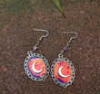Handmade Iridescent Resin Moon Dangle Earrings/Raw crystal Earrings/crescent moon Statement Earrings/Celestial Witch Healing Crystal