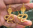 Cobra Snake Hoop Earrings/Large Golden Snake Statement Dangle Earrings/Bohemia Desert Cobra Earrings/Celestial Witch Healing Crystal
