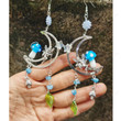Aquamarine Blue Mushrooms Earrings/Crescent Moons/Fairy Elf Statement witch Earrings/fairy Earrings/Boho Earrings/Witchy Statement Earrings