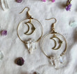 Aura Clear Quartz Hoops/Gold Hoops/Crystal Hoops |quartz Earrings/Crescent moon jewelry Earrings/Moon Wanderlust Jewelry/Gift for mom