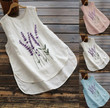Lavender Embroidery Tops Vintage Linen Blusas Print Summer Sleeveless Blouse Shirt Casual Cotton Linen Female Loose/Summer Beach Clothing