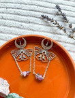 Moon Moth Chain Earrings with Quartz Crystal/Witchy Earrings Moth Earrings Dark Earrings/Magical Earrings/Healing Crystal/Gothic Earrings