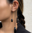 Punk Style Crystal Tassel Ear Clip on Clip Earrings Exquisite Black Beads Long Tassels Hanging Jewelry Clamp Cuff Earring/Gothic Earrings
