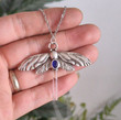 Gothic Crystal Death Moth Dragonfly Pendant Necklace Woodland Insect Necklace/Occult Jewelry/Hippy Jewelry/Fairy Necklace/Wiccan Jewelry