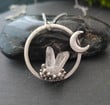 Witch Magic Energy Crescent Moon Quartz Pendant Necklace Fairy Woodland Moon Pagan Occult/Occult Jewelry/Hippy Jewelry/Fairy Necklace