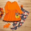 Halloween Costumes 2-piece Kid Girl Pumpkin Print Pompom Hem Long-sleeve Top and Letter Print Leggings Clothes Sets/Baby Girl/Spooky Season