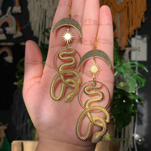 Serpent and Moon Earrings - Unique - Jewelry - Handmade - Serpentinecreative - Witchy - Goddess - Snake - Gift