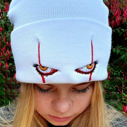 Christmas Embroidered Woolen Beanies Hat Scary Clown Eyes/Knitted Hat Warm Hedging Hip-hop Hat Wool Hat Beanies/Xmas Santa Hat/Christmas Hat