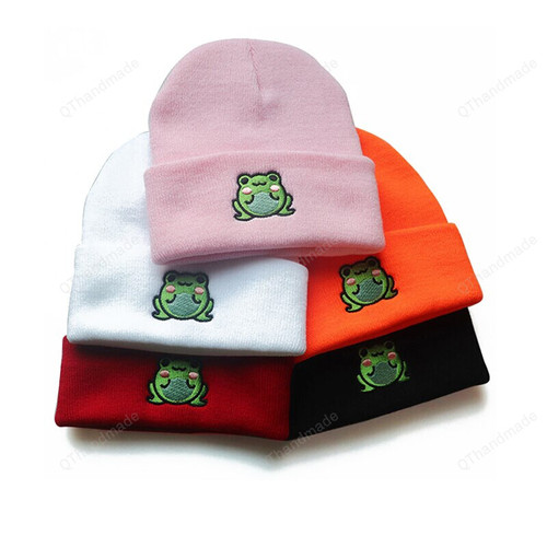 Cute Frog Hat/Winter Warm Black White Pink Knitted Hat/Embroidered Froggy Beanies/Fashion Hip Hop Caps/ Couple Hat Gift