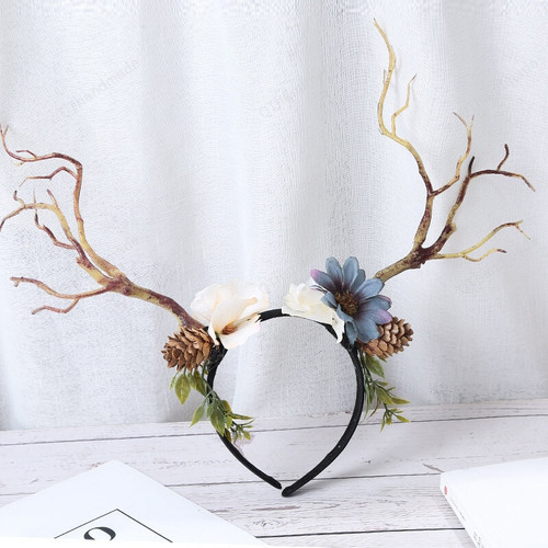 Christmas Flower with Pine Spring Headband/Christmas Costume Xmas Decoration Reindeer Headband/Hair Hoop Headband Tiaras and Crown