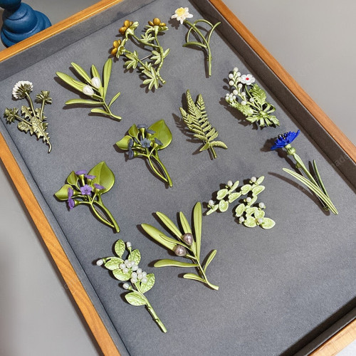 Vintage Green Plant Pearls Neroli Floral Brooch Pin/Women Girls Coat Accessories/Pins Brooches/Pin Brooch/Botanical Pin Brooch/Winter Pin