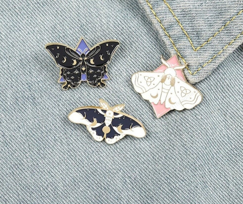Moth Butterfly Enamel Pins/Christmas Pin/Christmas Holiday/Custom Moon Phase Brooch/Bag Clothes Lapel Pin Gothic Badge Jewelry Gifts