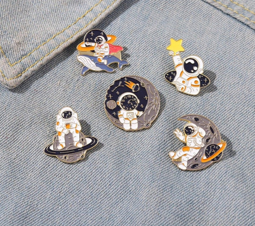 Astronaut Enamel Pins/Planet Rocket Whale Star Moon Galaxy Coffee Metal Brooches Badges Pins/Bag Clothes Jewelry/Gift for her/gift for mom