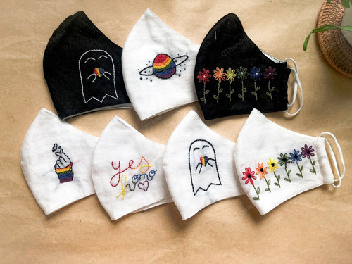 Gay Pride Hand embroidery face masks/LGBT+ linen face mask/Washable,Comfortable & Reusable Masks/Masks for LGBTQ+/Pride Chunky Face Masks