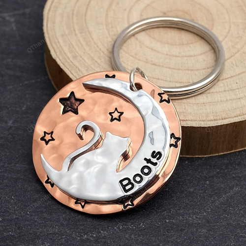 Personalized Cat Tag Kitten Tag On The Moon/ Engraved Cat Tag/ Collar Tag /Pet ID Tag /Pet Lover Gift/ Cat Name Tag/ Pet Accessories