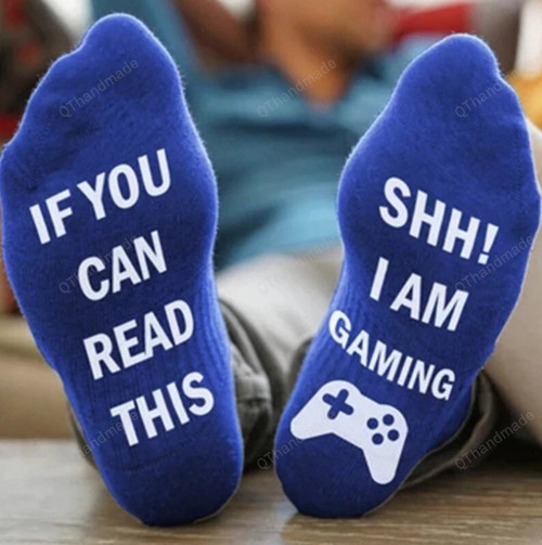 If You Can Read This Shh i Am Gaming Letter Socks/Women Men Funny Unisex Printed Happy Cotton Couple Socks/Valentine Day gift for BoyFriend