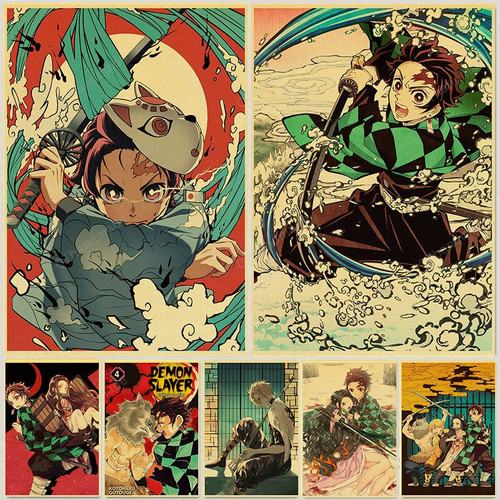 Anime Poster, Demon Slayer: Kimetsu No Yaiba Tanjirou Nezuko Poster, Kraft Paper Vintage Posters, House Decor