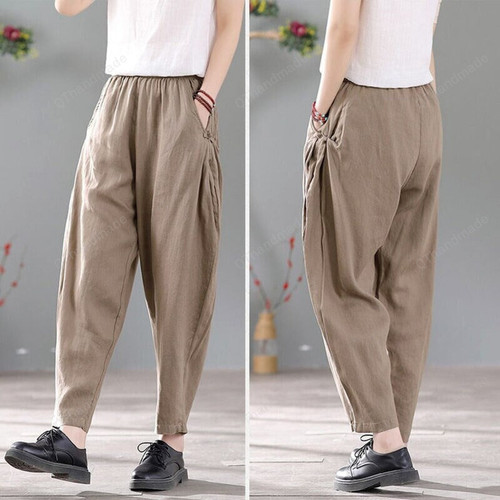 Cotton Linen Harem Pants for Women Summer Plus Size Clothes Loose Casual Elastic Waist Trousers Khaki Baggy Pants Women/linen clothing