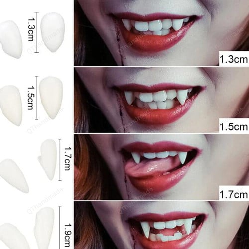 1 Pair Vampire Teeth Fangs Dentures Props, Halloween Costume Props False Teeth Solid Glue Denture Adhesive, Cosplay Costume Accessories