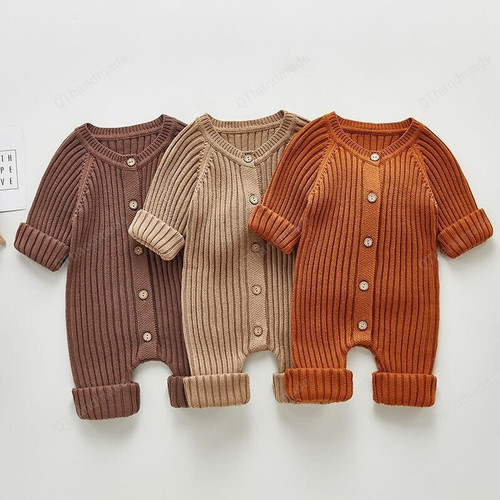 Solid Knitting Cotton Long Sleeve Outfit For Baby, Spring Autumn Toddler Baby Boys Girl Romper, Newborn Baby Jumpsuit, Baby Clothing